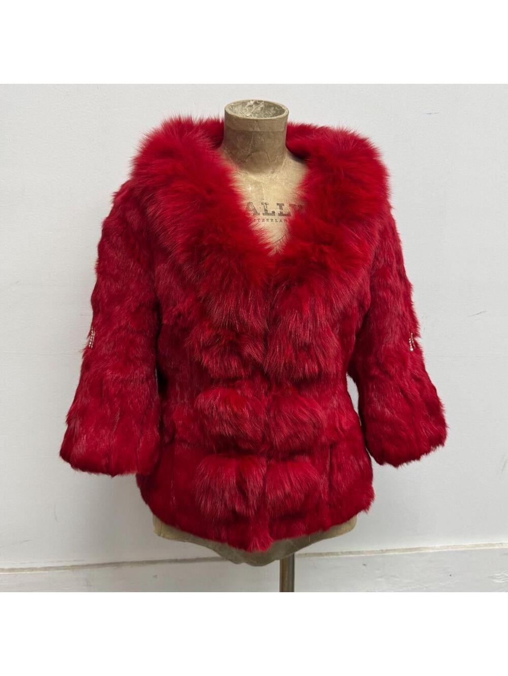 Vintage Y2K Red Rabbit & Fox Fur Jacket Coat